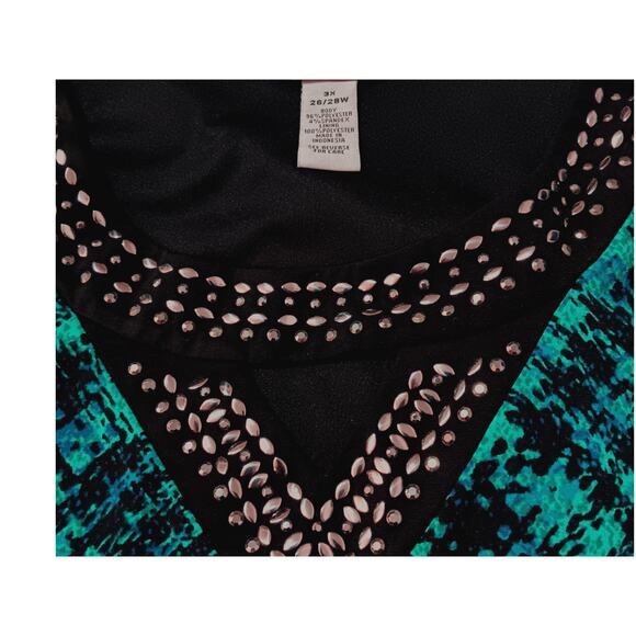 CATHERINES Dress Plus 3X Teal Green Blue Black Career Dressy Office Travel Event - Picture 4 of 10